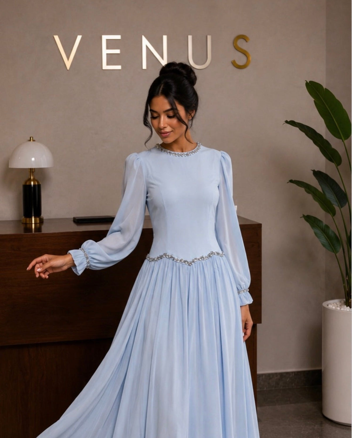 Sara Dress-Powder Blue Crystal