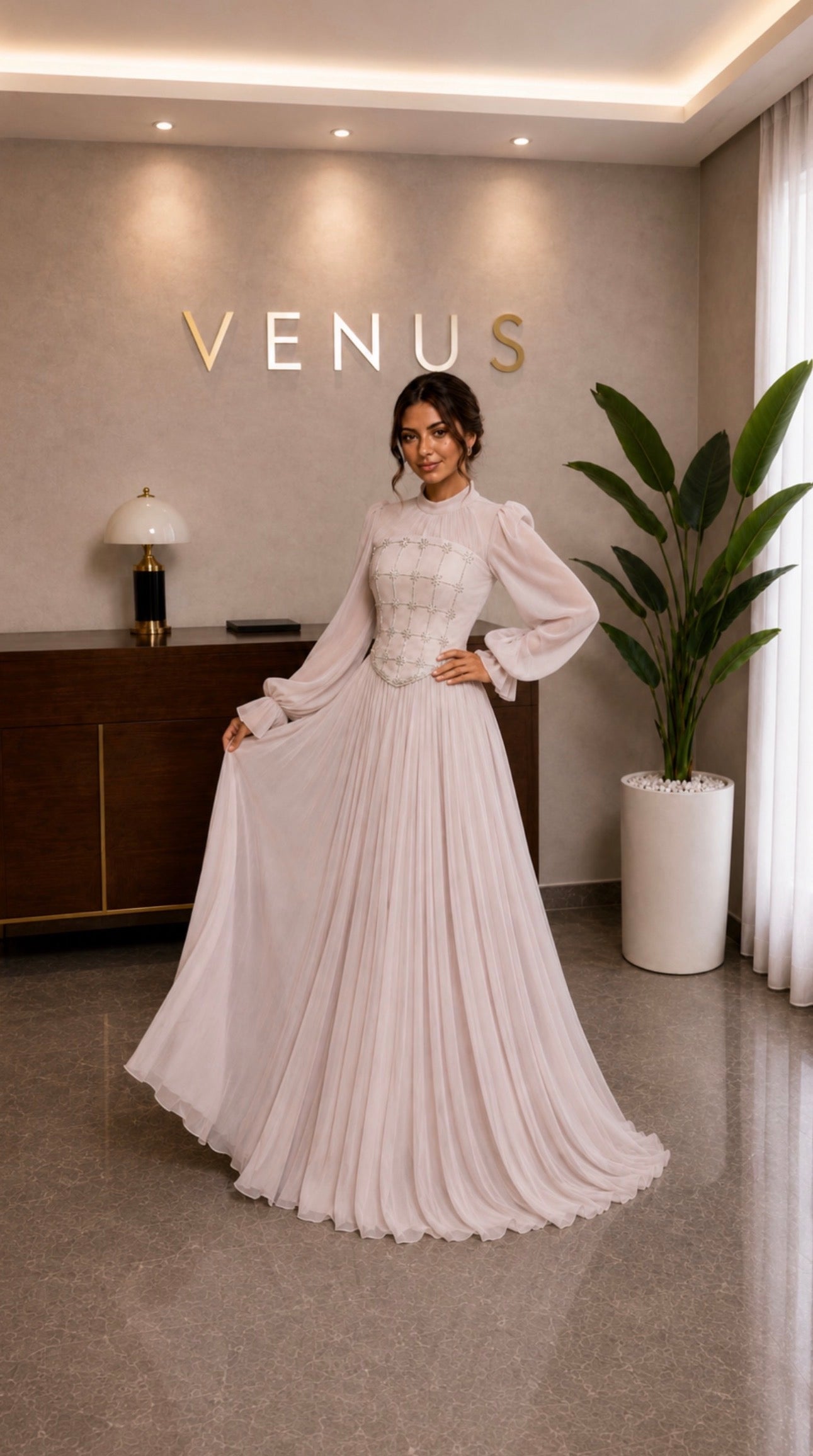 Freya Dress-Blush Pleated