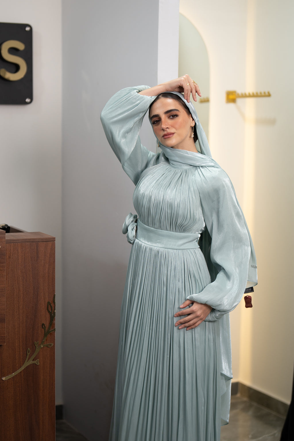 Rosette Dress - Ice Blue