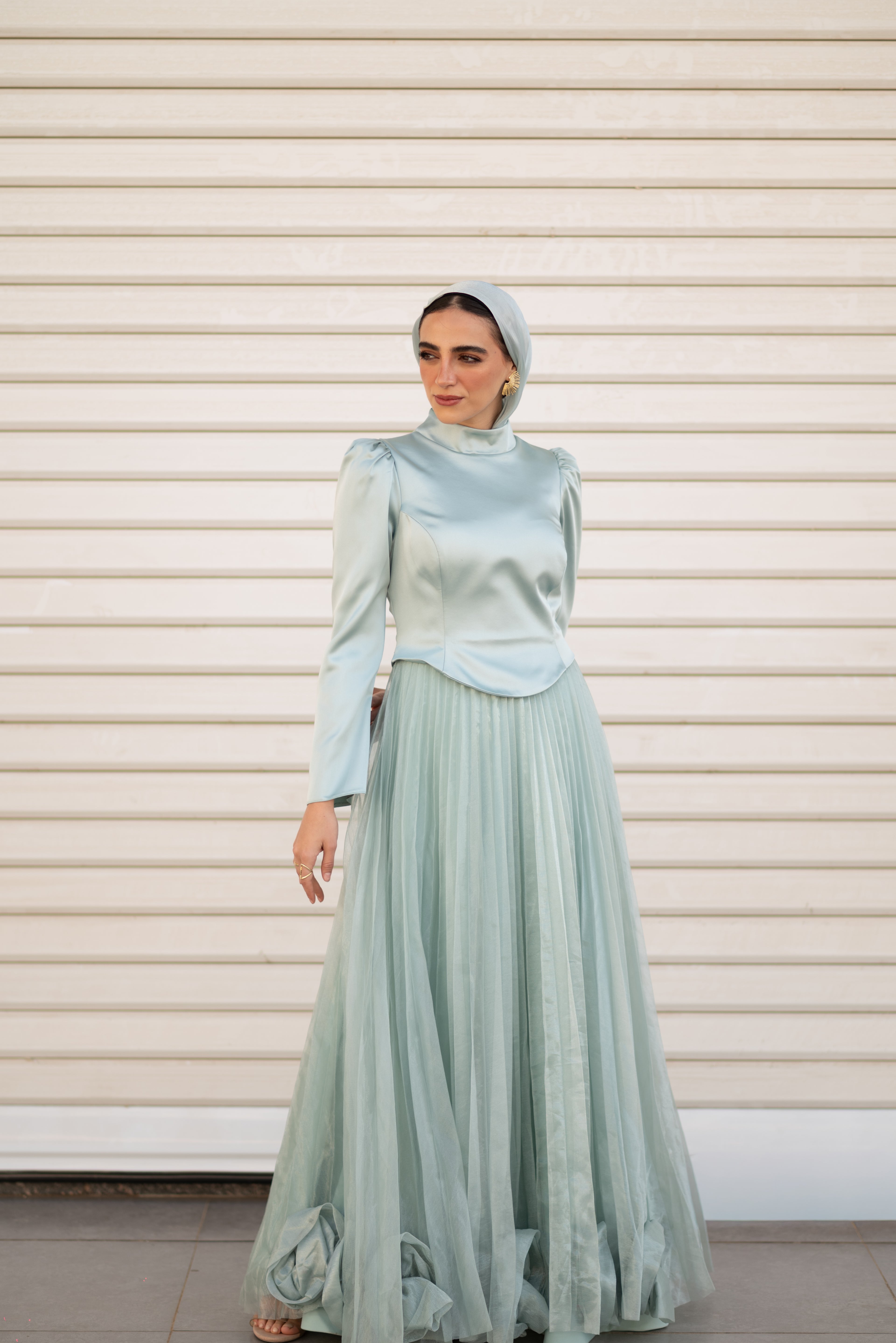 Liora Pleated Evening Dress - Sage Green