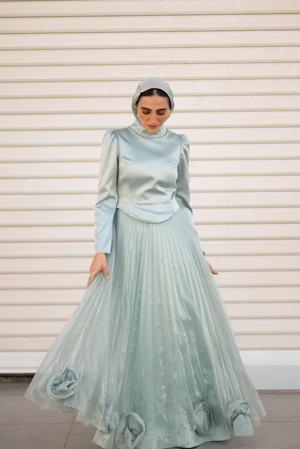 Liora Pleated Evening Dress - Sage Green