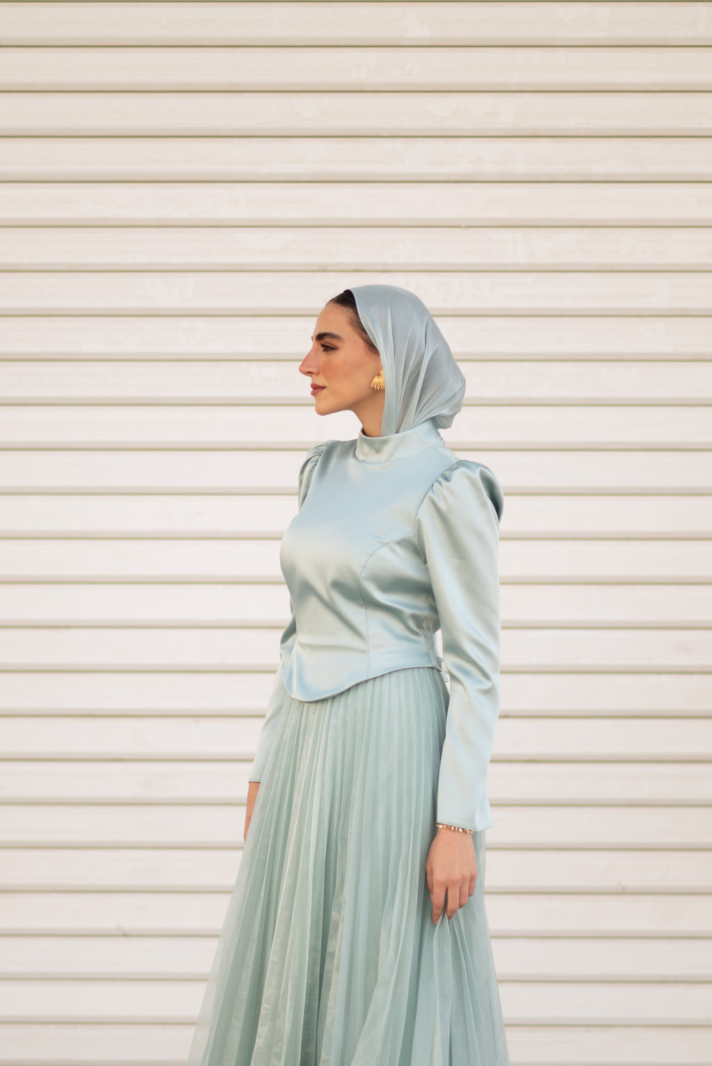 Liora Pleated Evening Dress - Sage Green