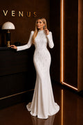 Ivory Dress White Crystal Cascade - full length view showing mermaid silhouette and sweeping train