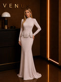 Pearl Dress Blush Crystal Peplum - front view showing crystal peplum hem detail and mermaid silhouette