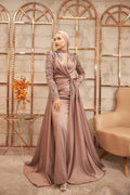 Dusty Rose Beaded Cape Dress