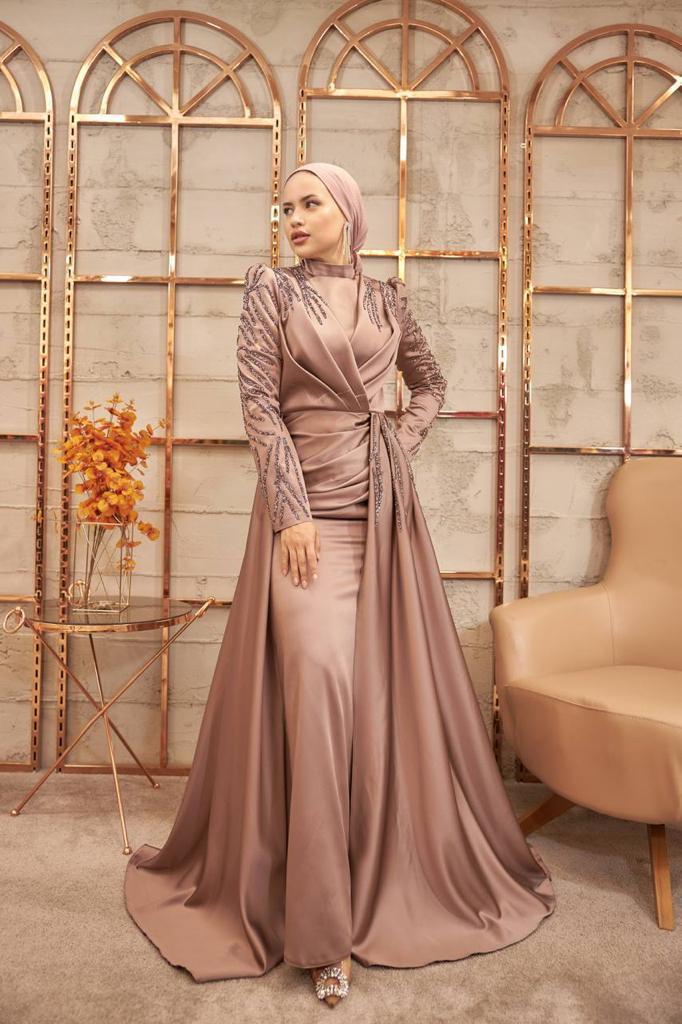 Dusty Rose Beaded Cape Dress