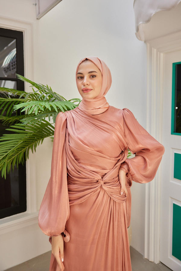 Peach Blush Draped Cape Dress