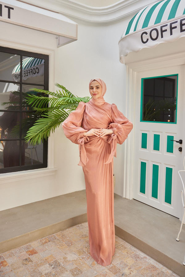 Peach Blush Draped Cape Dress