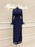 Glamour Dress - Sequined with Feather Cuffs
