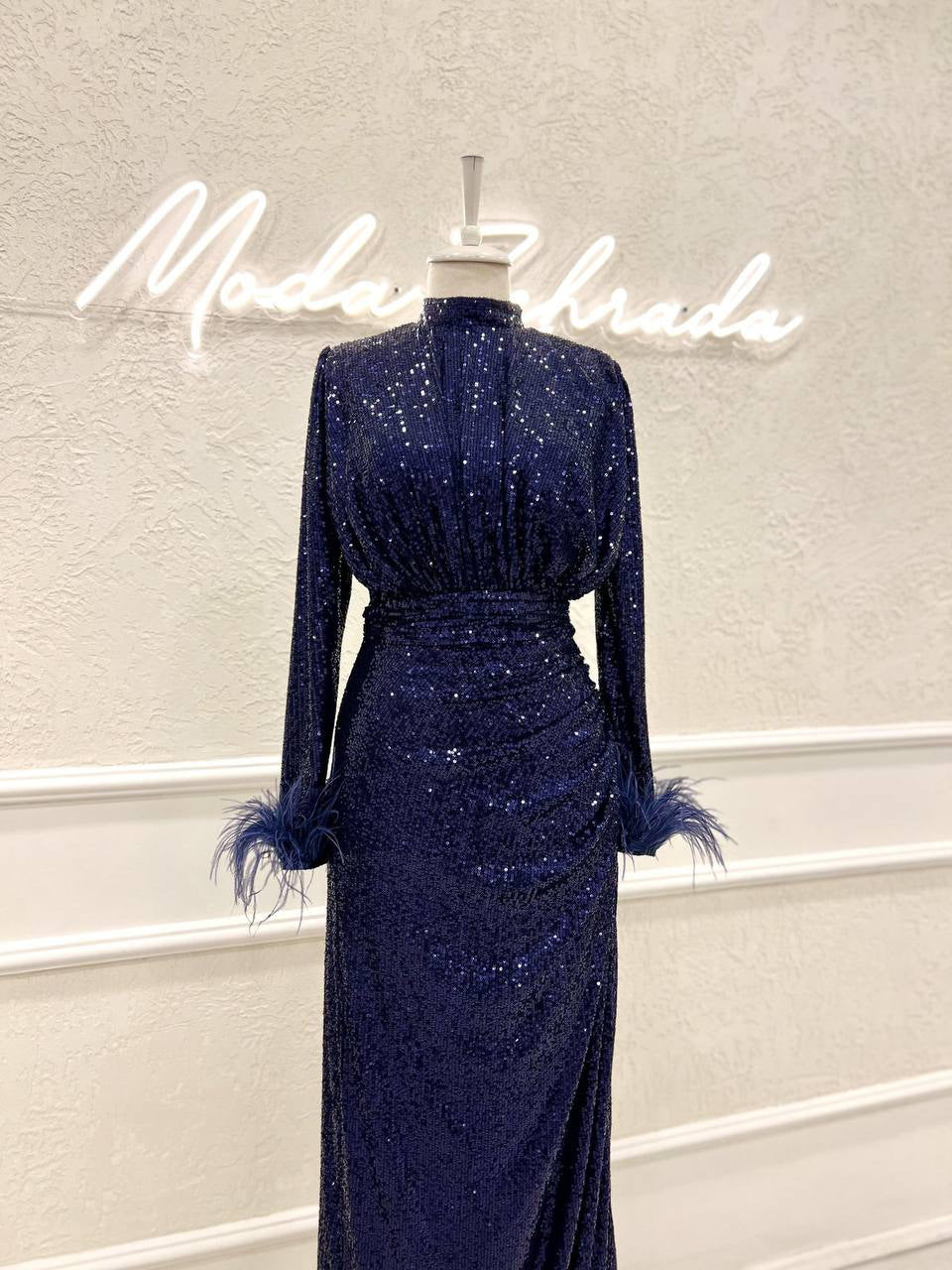 Glamour Dress - Sequined with Feather Cuffs