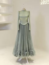 Liora Pleated Evening Dress - Sage Green