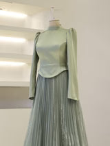 Liora Pleated Evening Dress - Sage Green